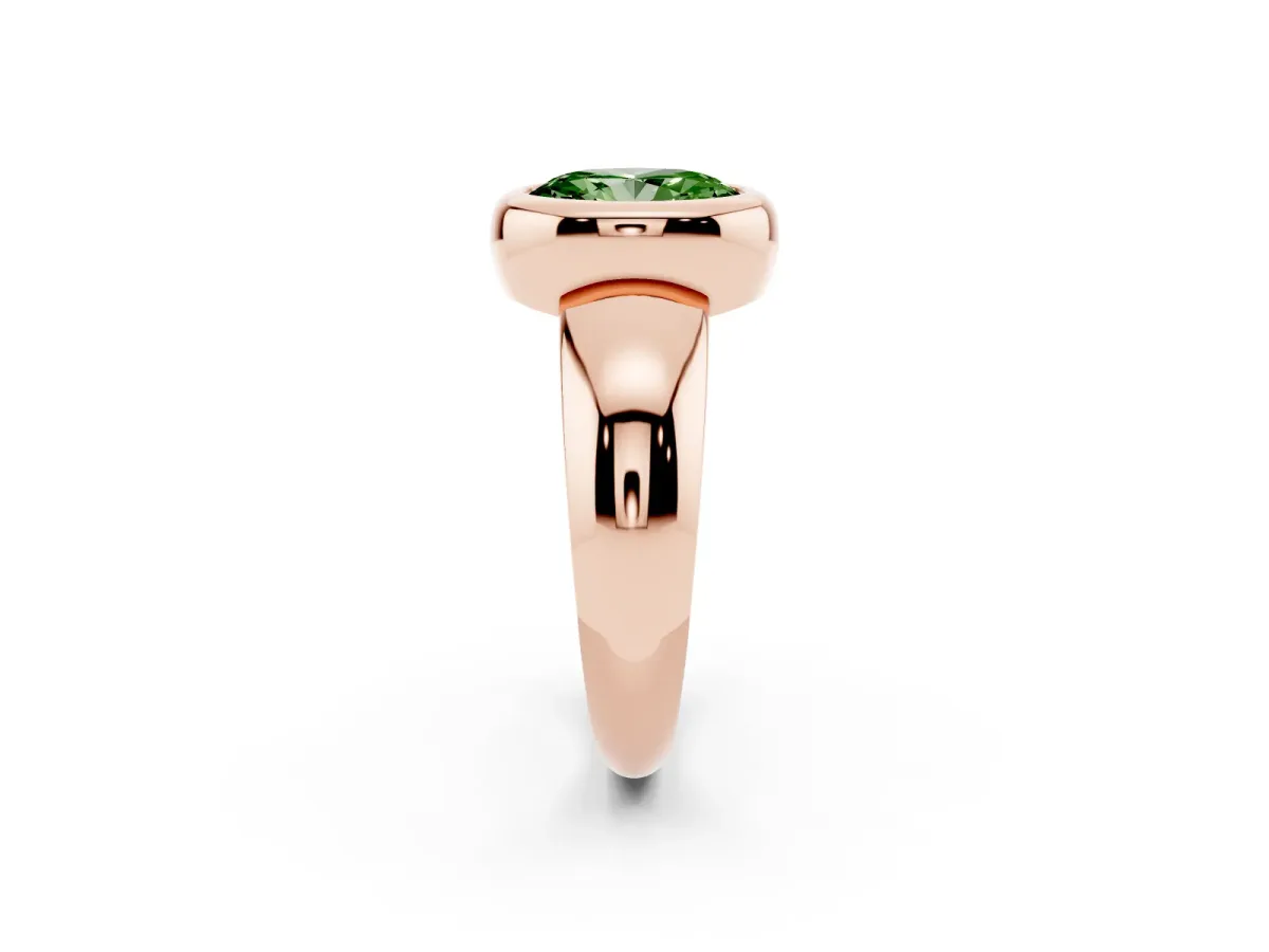 Fancy Green Bezel Set Oval Cut Solitaire Ring with Wide Band Rose gold