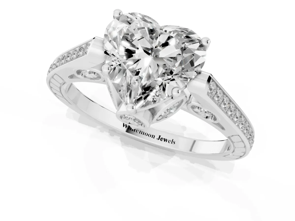 Heart Cut Cut Cathedral Pave Diamond Engagement Ring with Six-Prong Setting Silver