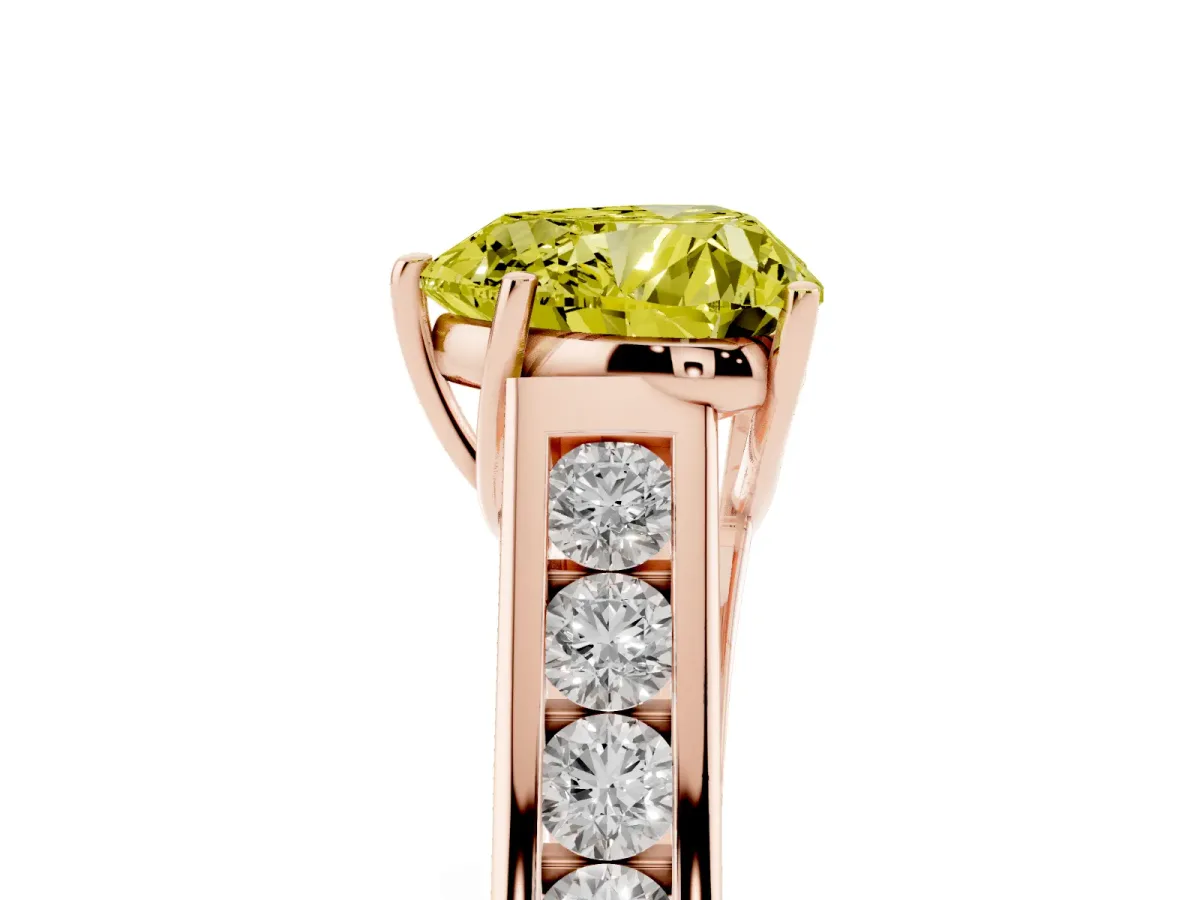 Fancy Yellow Heart Cut Solitaire Channel-Set Diamond Engagement Ring with Four-Prong Setting Rose gold