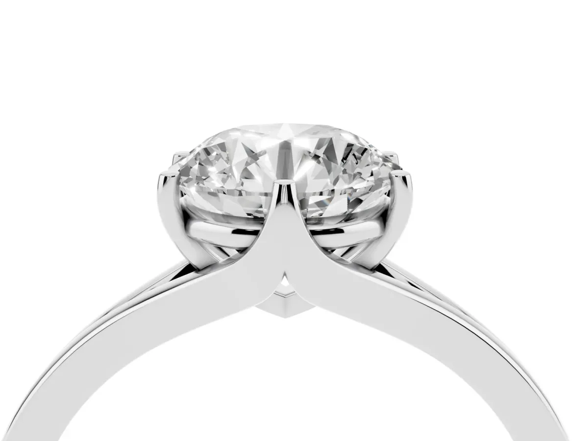 Round Cut Solitaire Diamond Ring with Six-Prong Setting and Tapered Band White gold