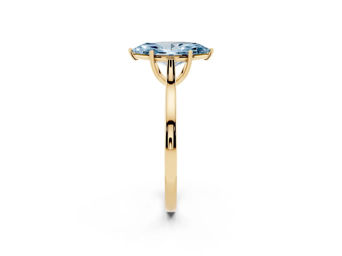 Fancy Blue Marquise Cut Solitaire Heart Prong Engagement Ring with Tapered Band Yellow gold