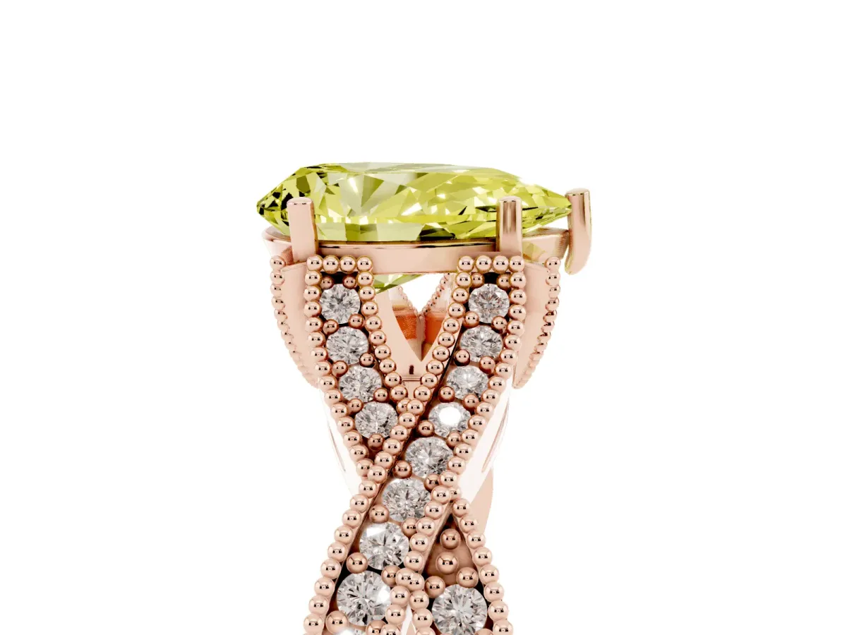 Fancy Yellow Pear Cut Cut Diamond Twisted Band with Milgrain Pave Setting and Four-Prong Setting Rose gold