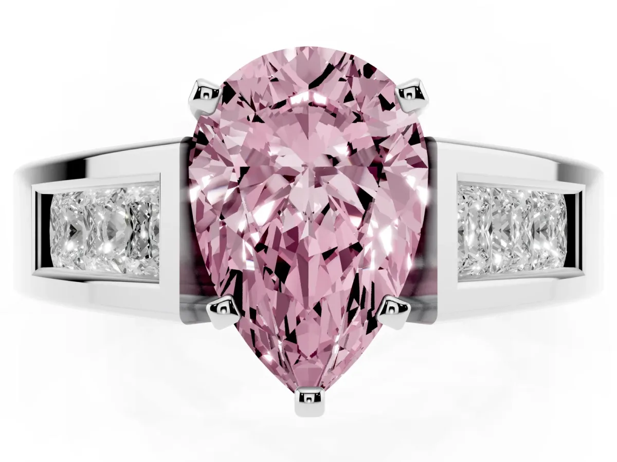 Fancy Pink Pear Cut Cut Channel Set Solitaire Ring with Four-Prong Setting Silver