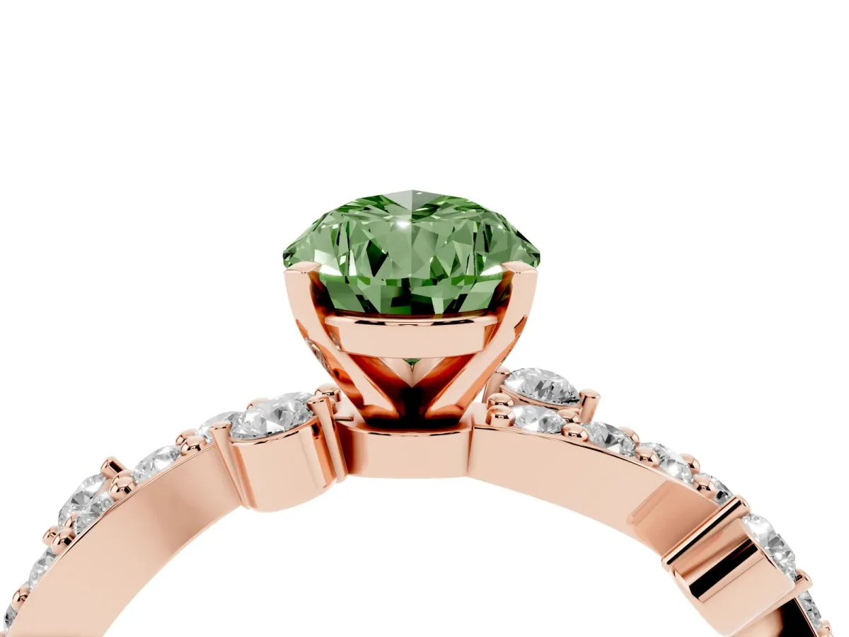 Fancy Green Pear Cut Cut Solitaire Diamond Twisted Band with Pave Setting Rose gold