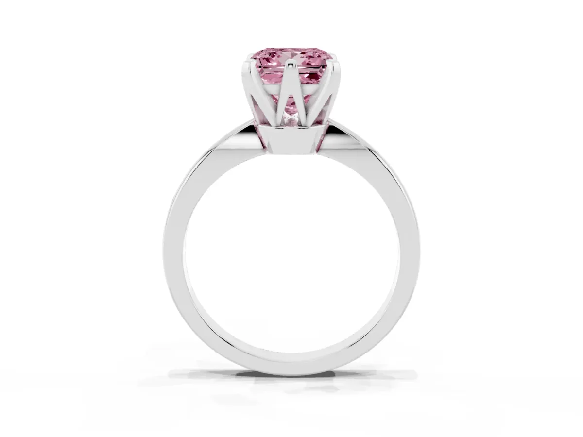 Fancy Pink Princess Cut Solitaire Engagement Ring with Six-Prong Setting and Tapered Band Silver