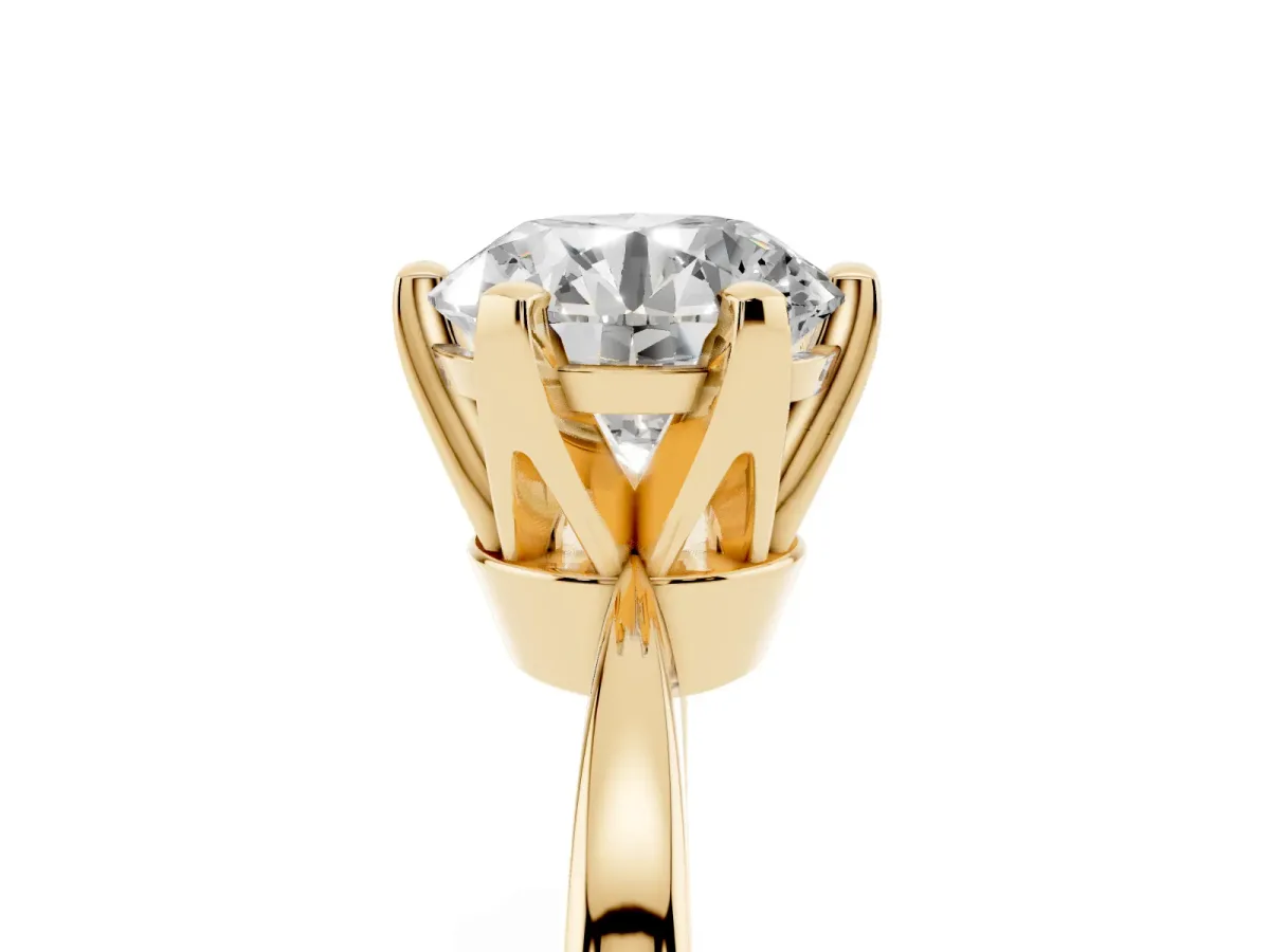 Round Cut Solitaire Engagement Ring with Six-Prong Setting and Tapered Band Yellow gold