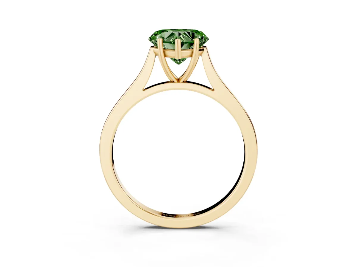 Fancy Green Heart Cut Solitaire Heart Prong Engagement Ring with Tapered Band Yellow gold