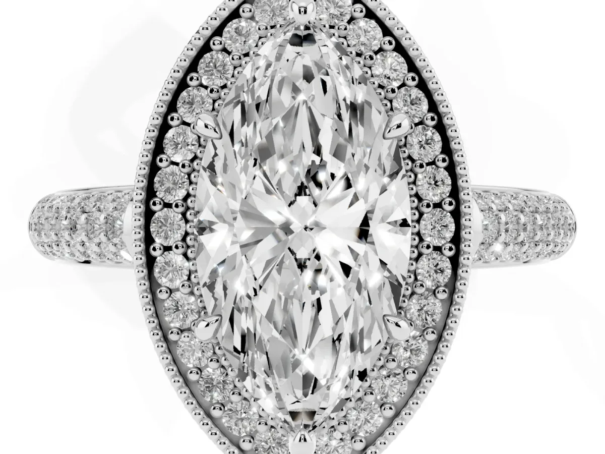Marquise Cut Cut Halo Diamond Pave Band with Four-Prong Setting Platinum
