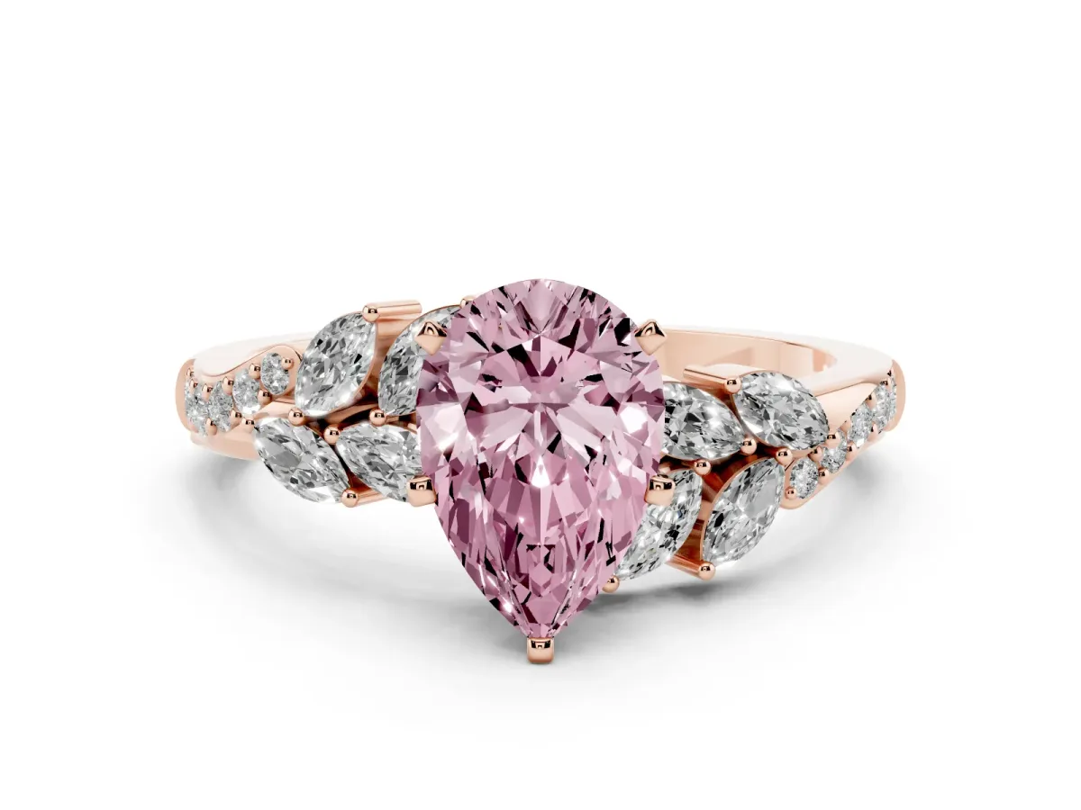 Fancy Pink Pear Cut Solitaire Marquise Twist Band with Six-Prong Setting Rose gold
