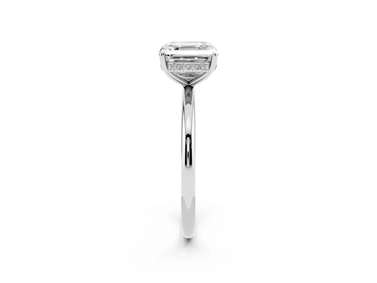 Asscher Cut Solitaire Diamond Ring with a Classic Band and Four-Prong Setting Silver