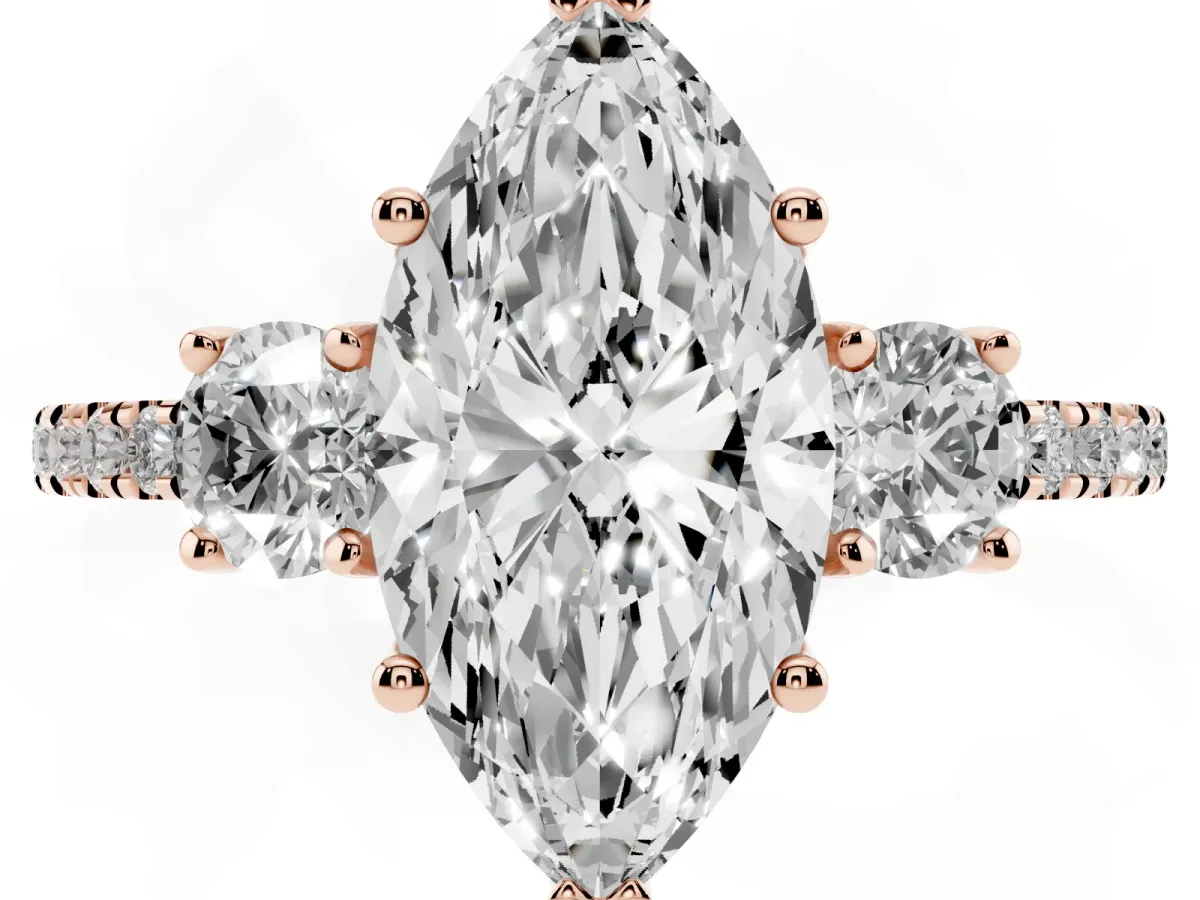 Three-Stone Marquise Cut Cut Diamond Pavé Band with Prong Setting Rose gold