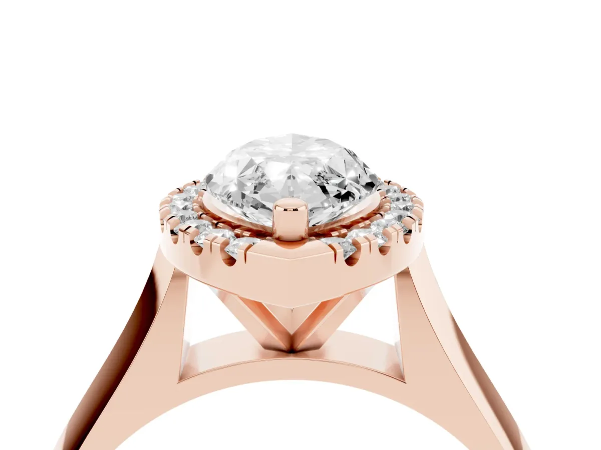 Marquise Cut Cut Halo Solitaire Engagement Ring with Square Band and Four-Prong Setting Rose gold
