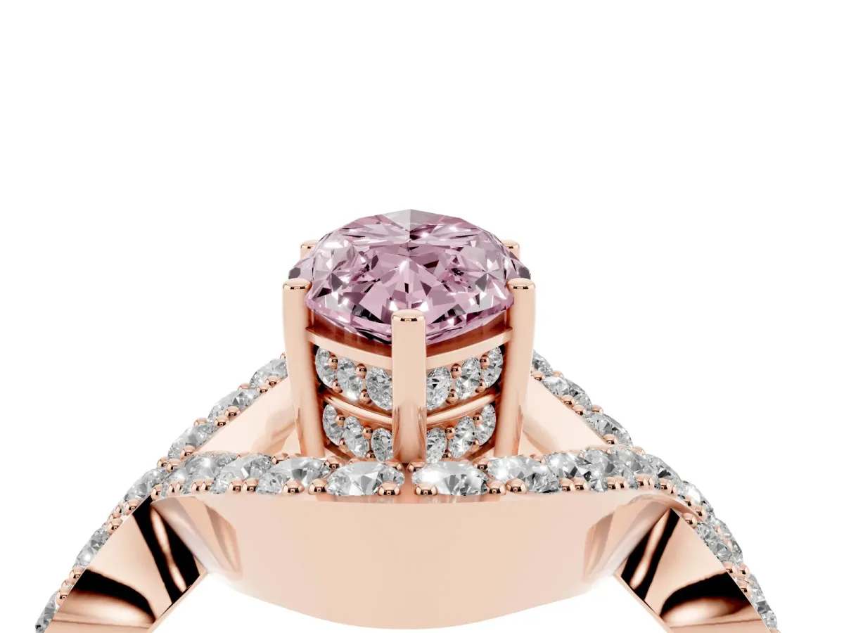 Fancy Pink Marquise Cut Solitaire Twist Band Pavé Diamond Engagement Ring Rose gold