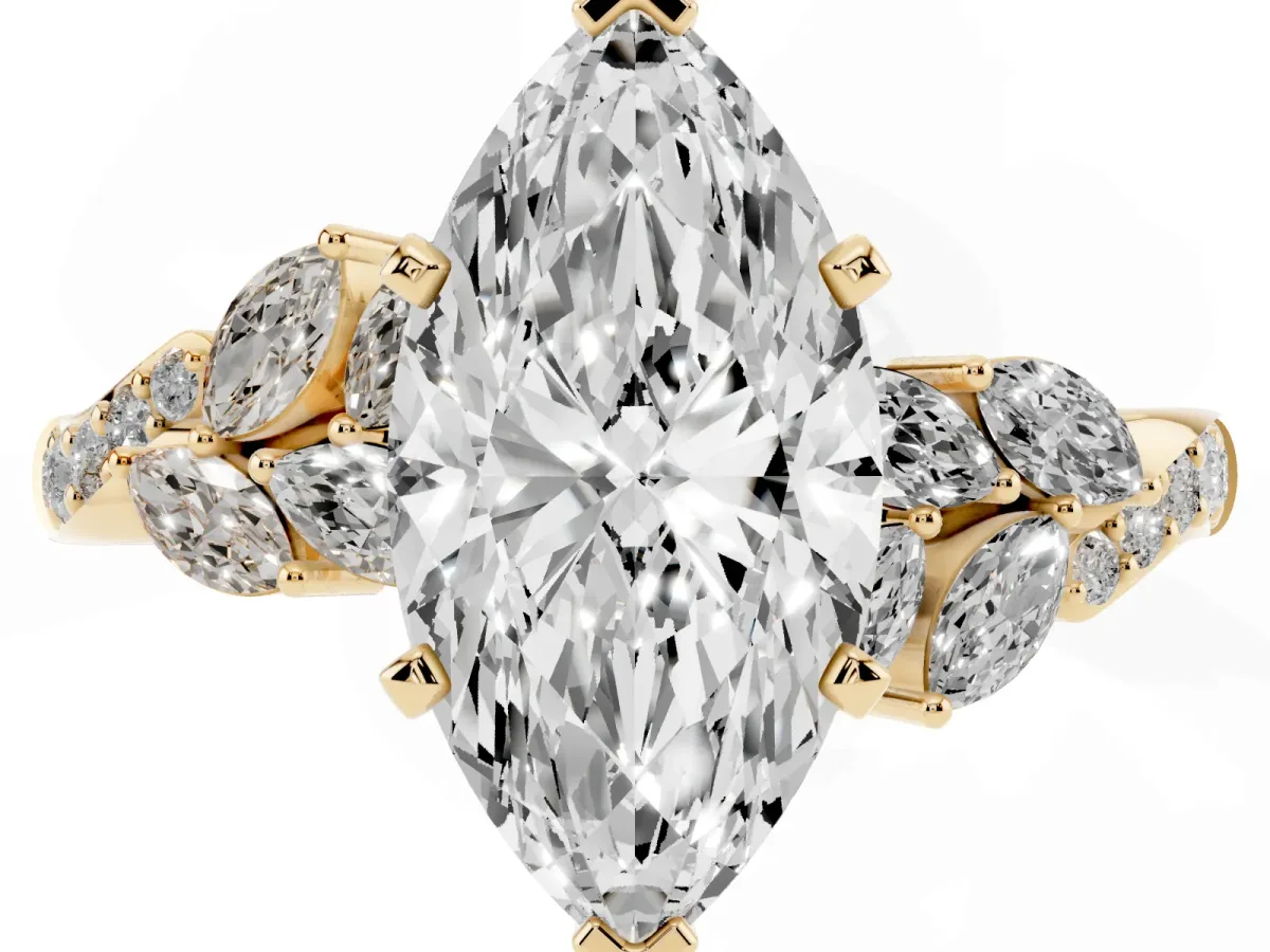 Marquise Cut Solitaire Marquise Twist Band with Six-Prong Setting Yellow gold