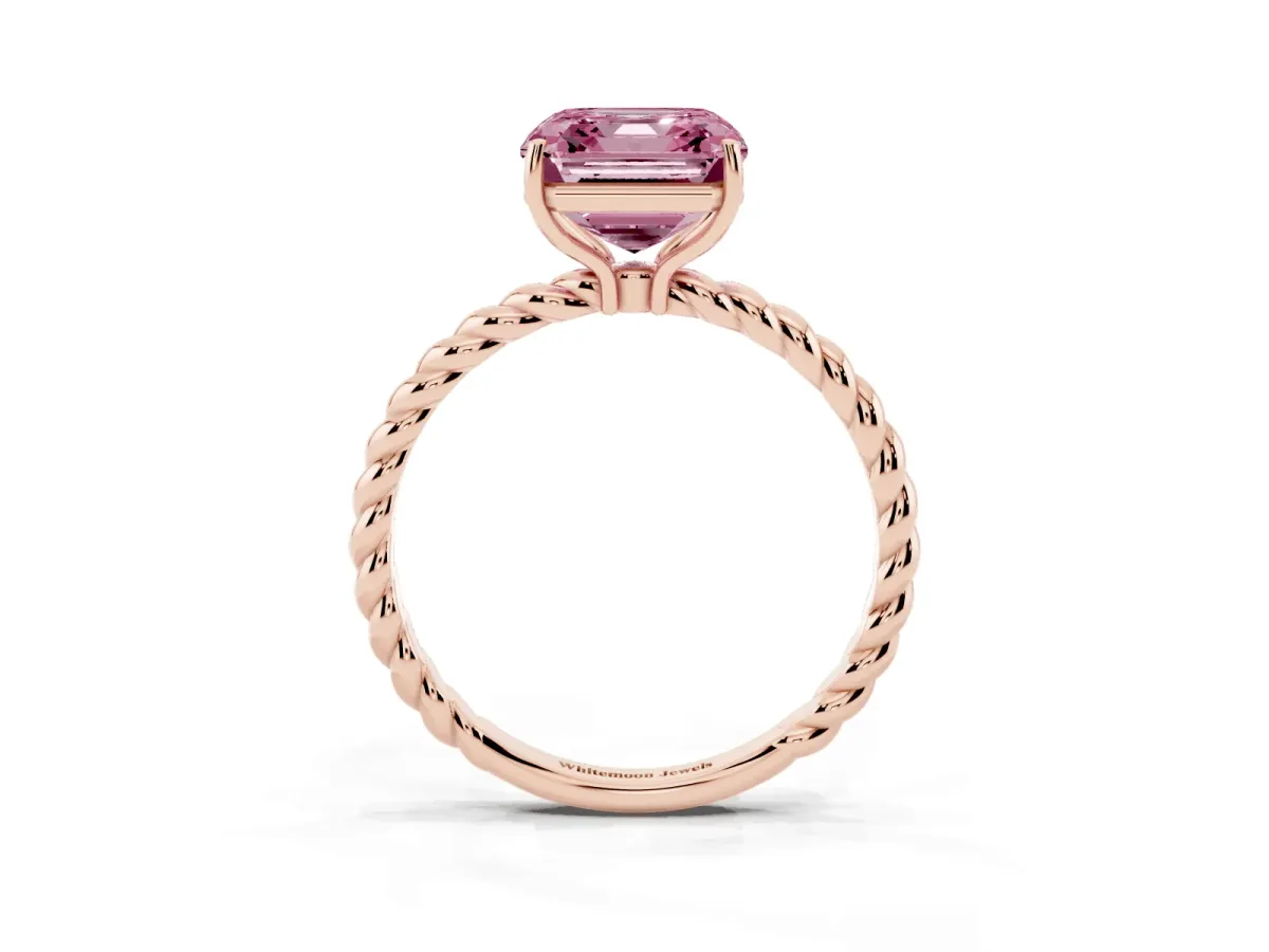 Fancy Pink Asscher Cut Solitaire Twist Band Ring with Four-Prong Setting Rose gold