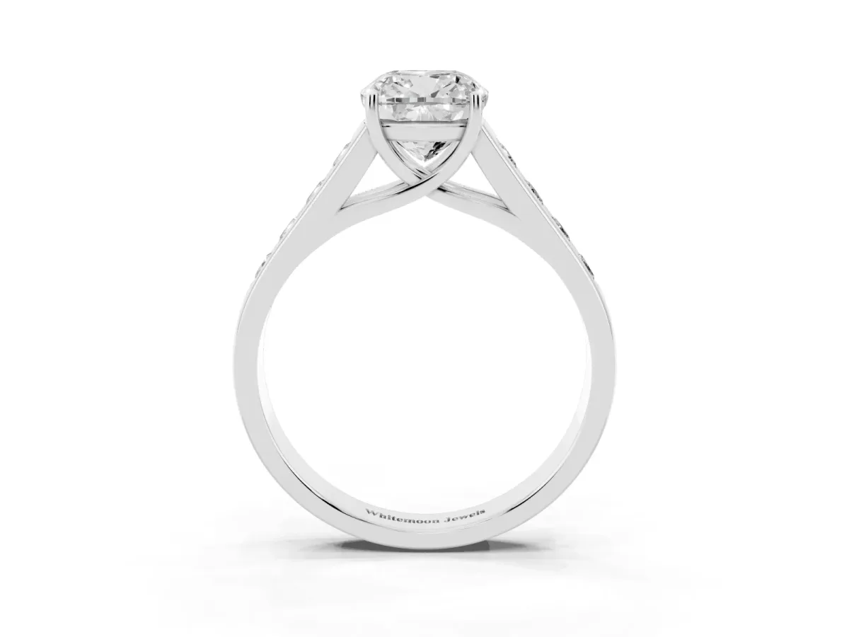 Cushion Cut Solitaire Channel-Set Diamond Engagement Ring with Four-Prong Setting Silver
