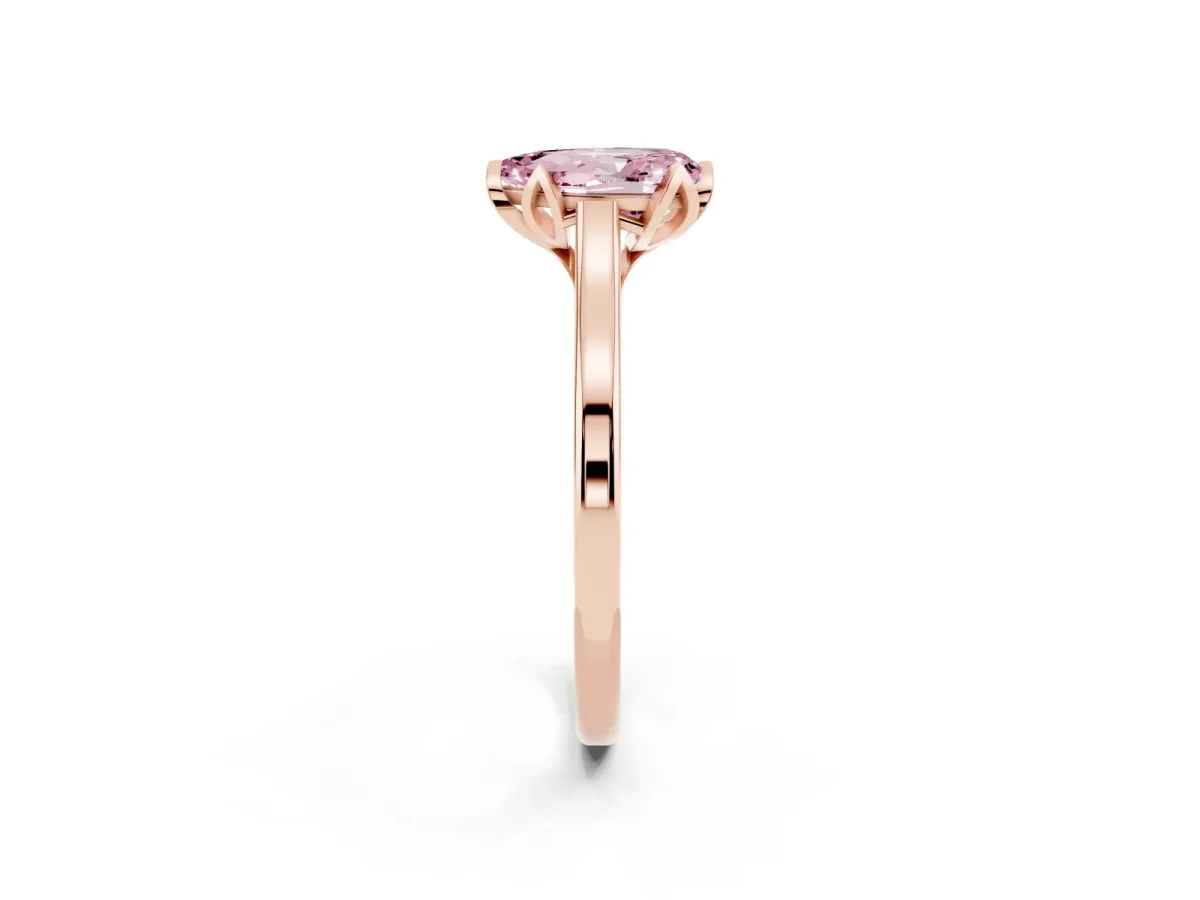 Fancy Pink Pear Cut Diamond Solitaire Ring with Flower Prong Setting and Classic Band Rose gold