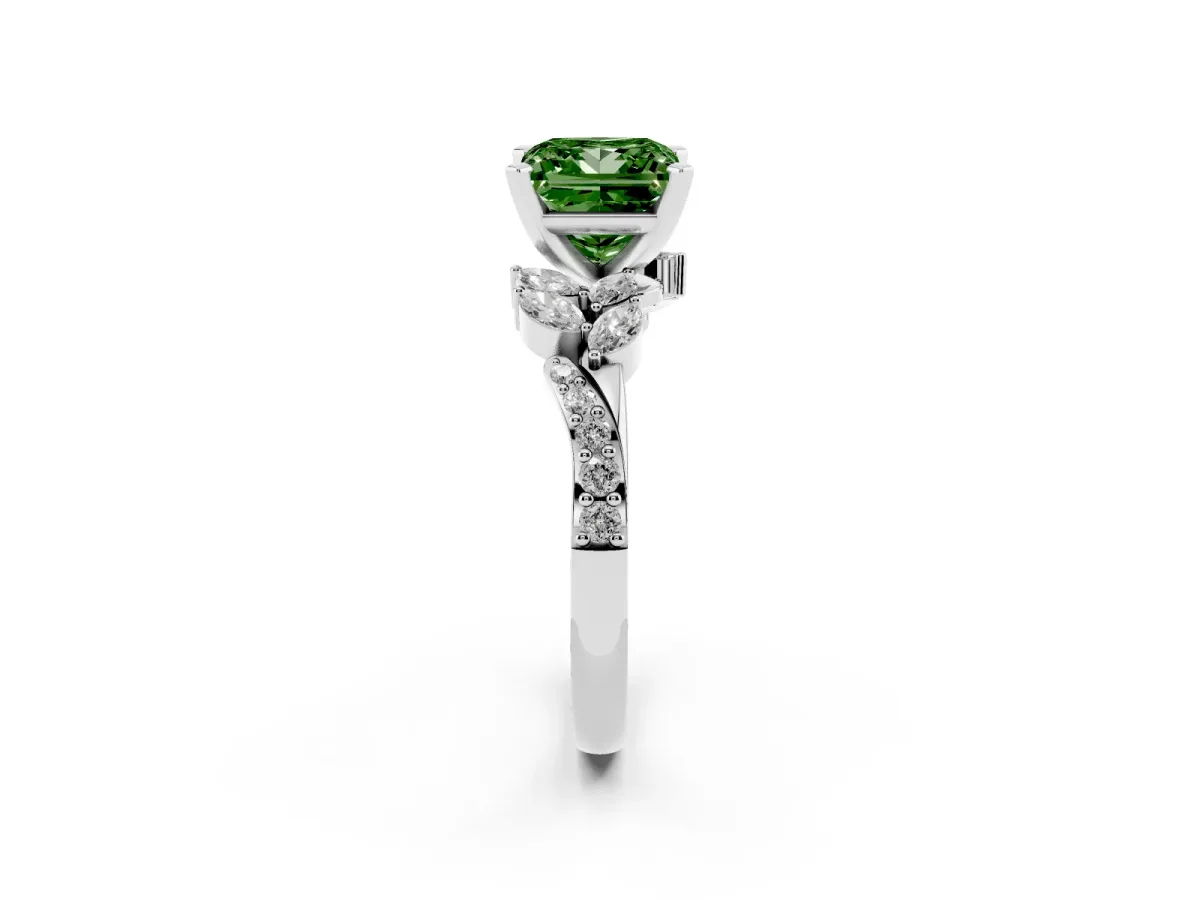 Fancy Green Princess Cut Solitaire Marquise Twist Band with Six-Prong Setting Silver