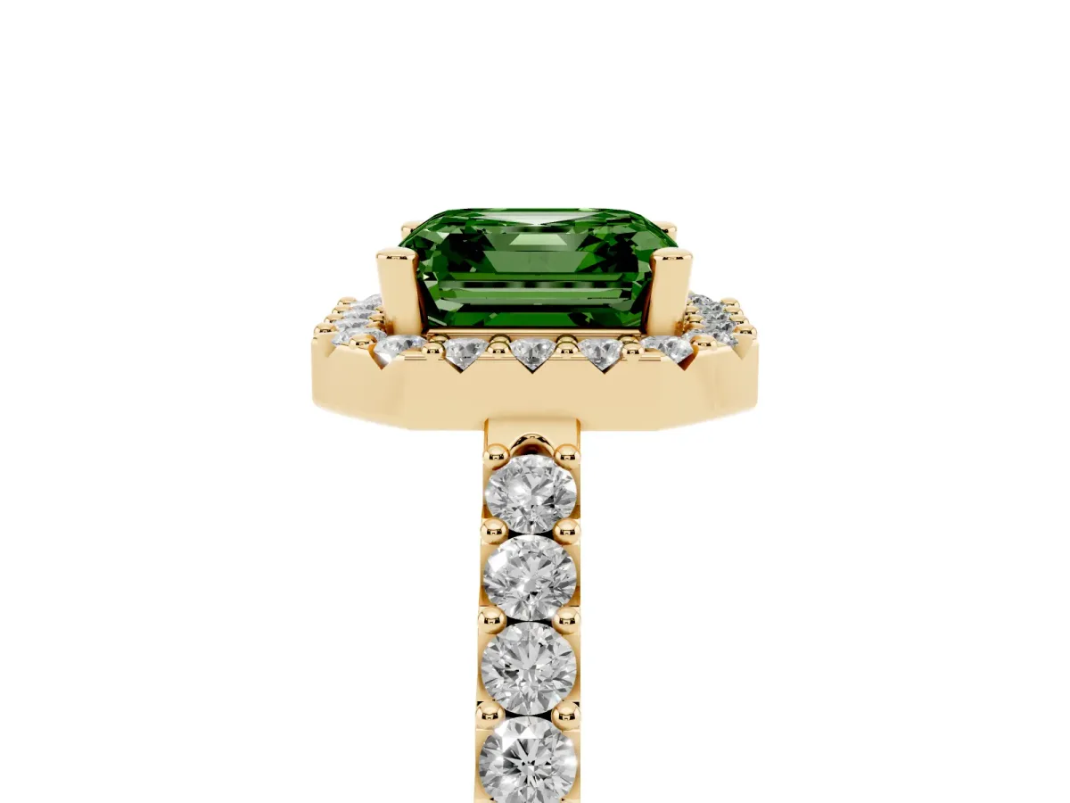 Fancy Green Asscher Cut Halo Diamond Pavé Solitaire Ring Yellow gold