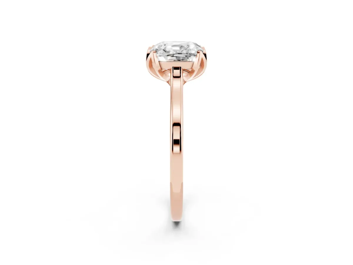 Cushion Cut Diamond Solitaire Ring with Flower Prong Setting and Classic Band Rose gold