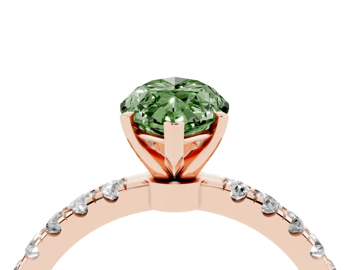 Fancy Green Marquise Cut Diamond Solitaire Ring with Pavé Accents and Four-Prong Setting Rose gold