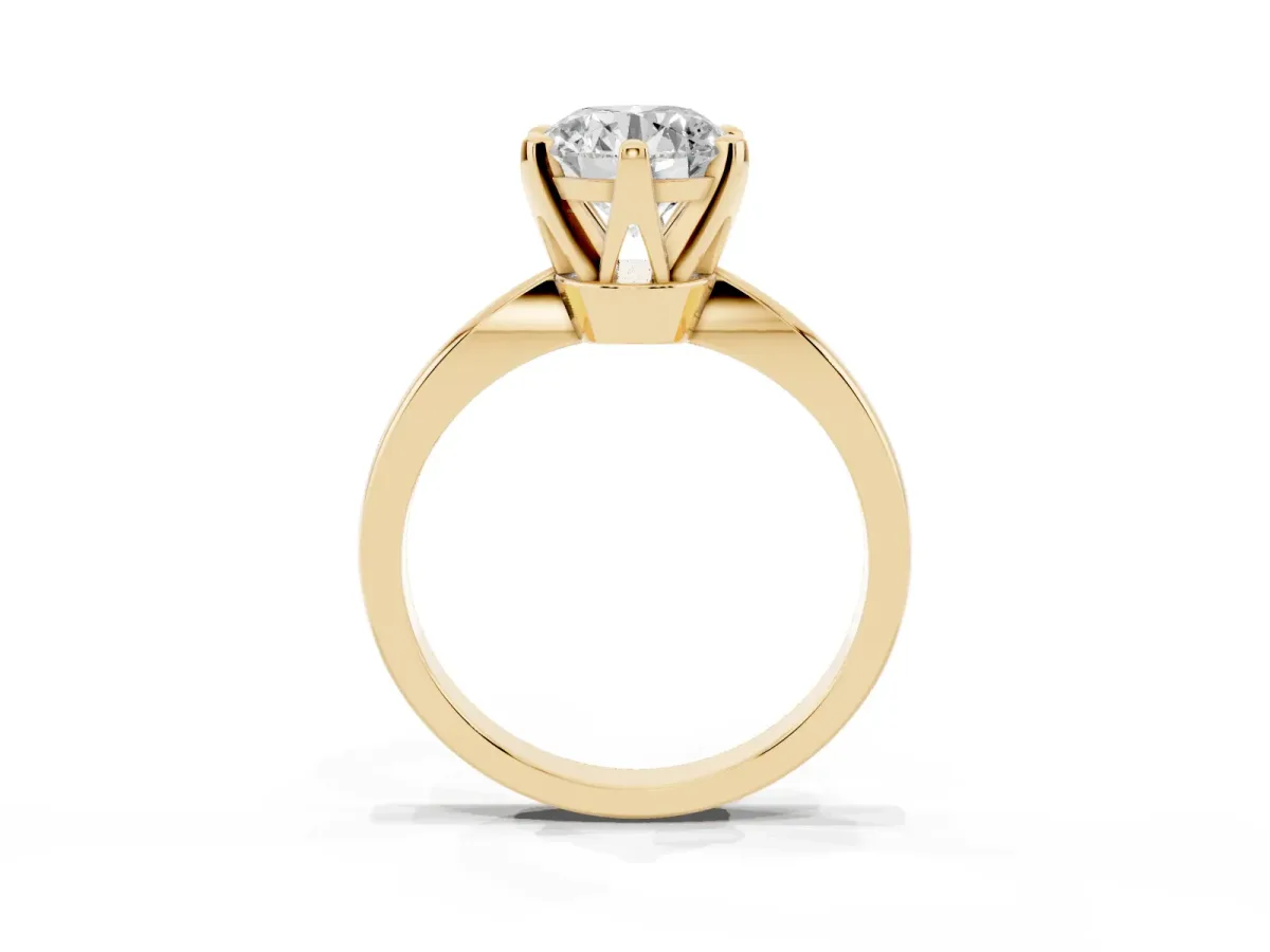 Round Cut Solitaire Engagement Ring with Six-Prong Setting and Tapered Band Yellow gold