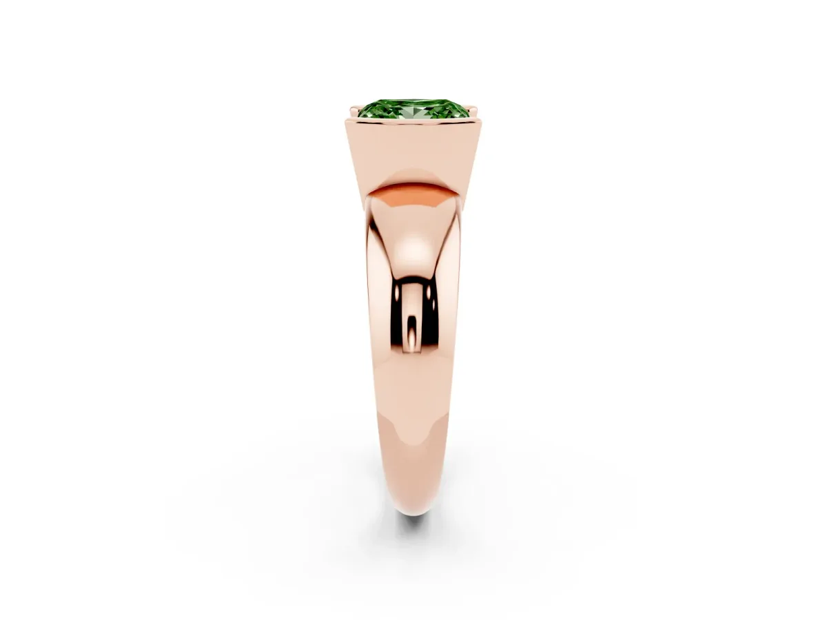 Fancy Green Princess Cut Solitaire Tension Set Diamond Ring with Wide Band Rose gold
