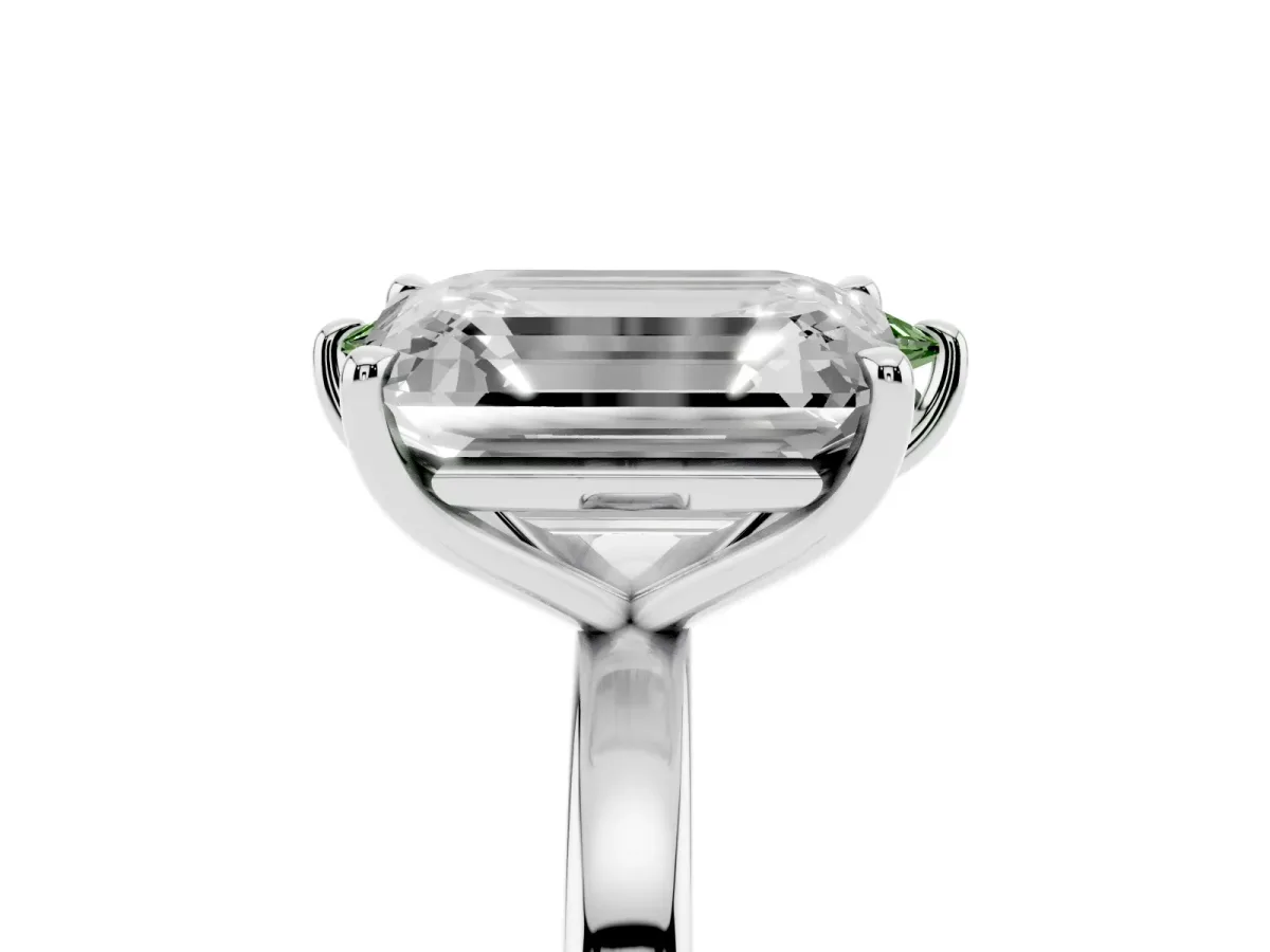 Fancy Green Marquise Cut and Emerald Cut Toi Moi Ring with Prong Setting Silver