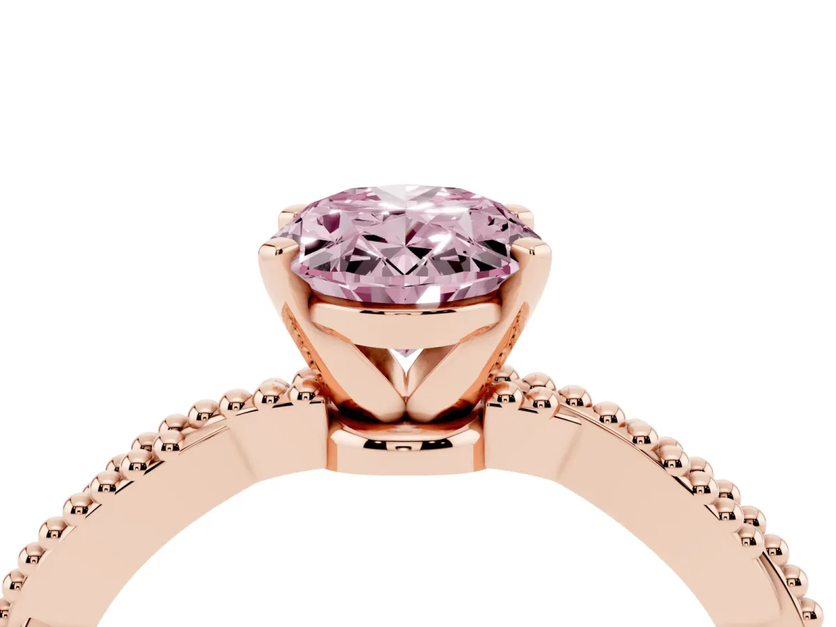 Fancy Pink Oval Cut Solitaire Twisted Band with Bead Prong Setting Rose gold