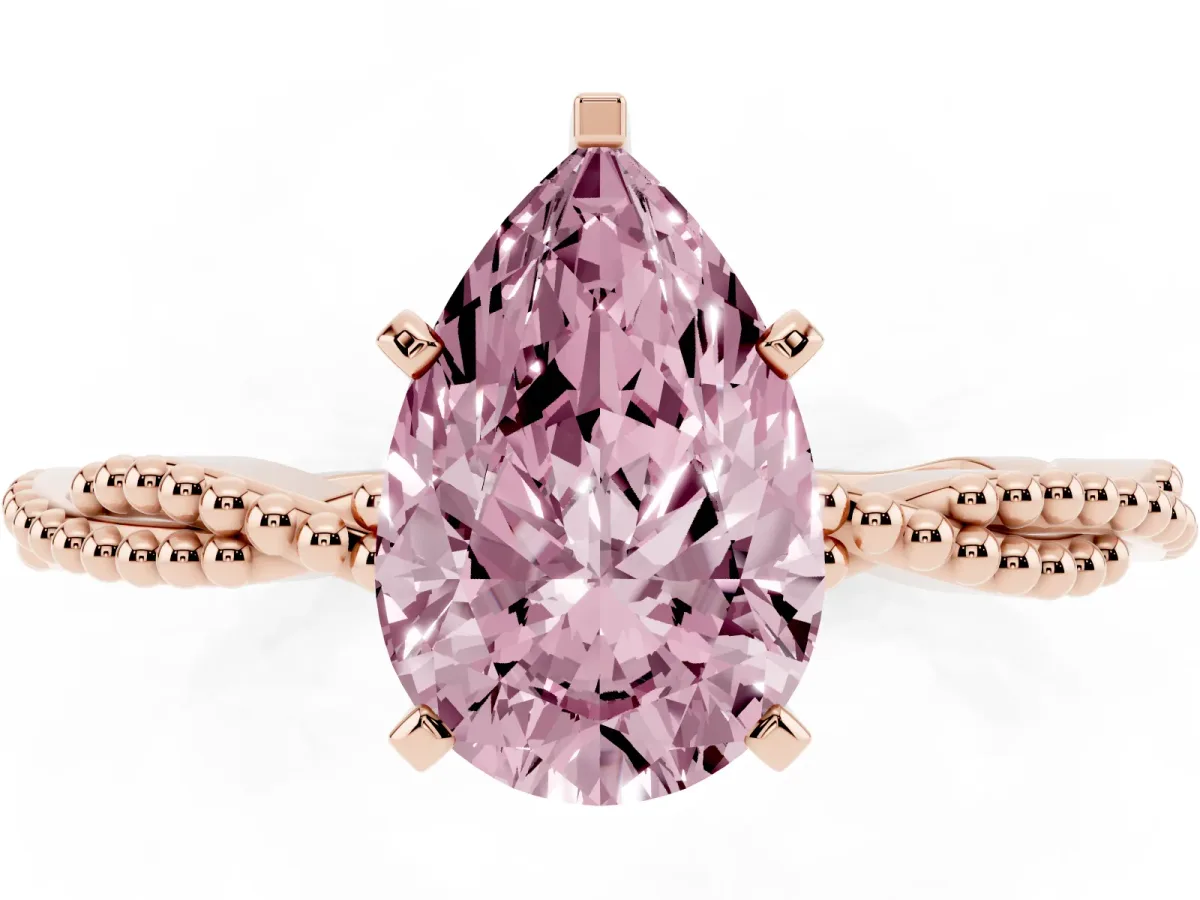 Fancy Pink Pear Cut Solitaire Twisted Band with Bead Prong Setting Rose gold