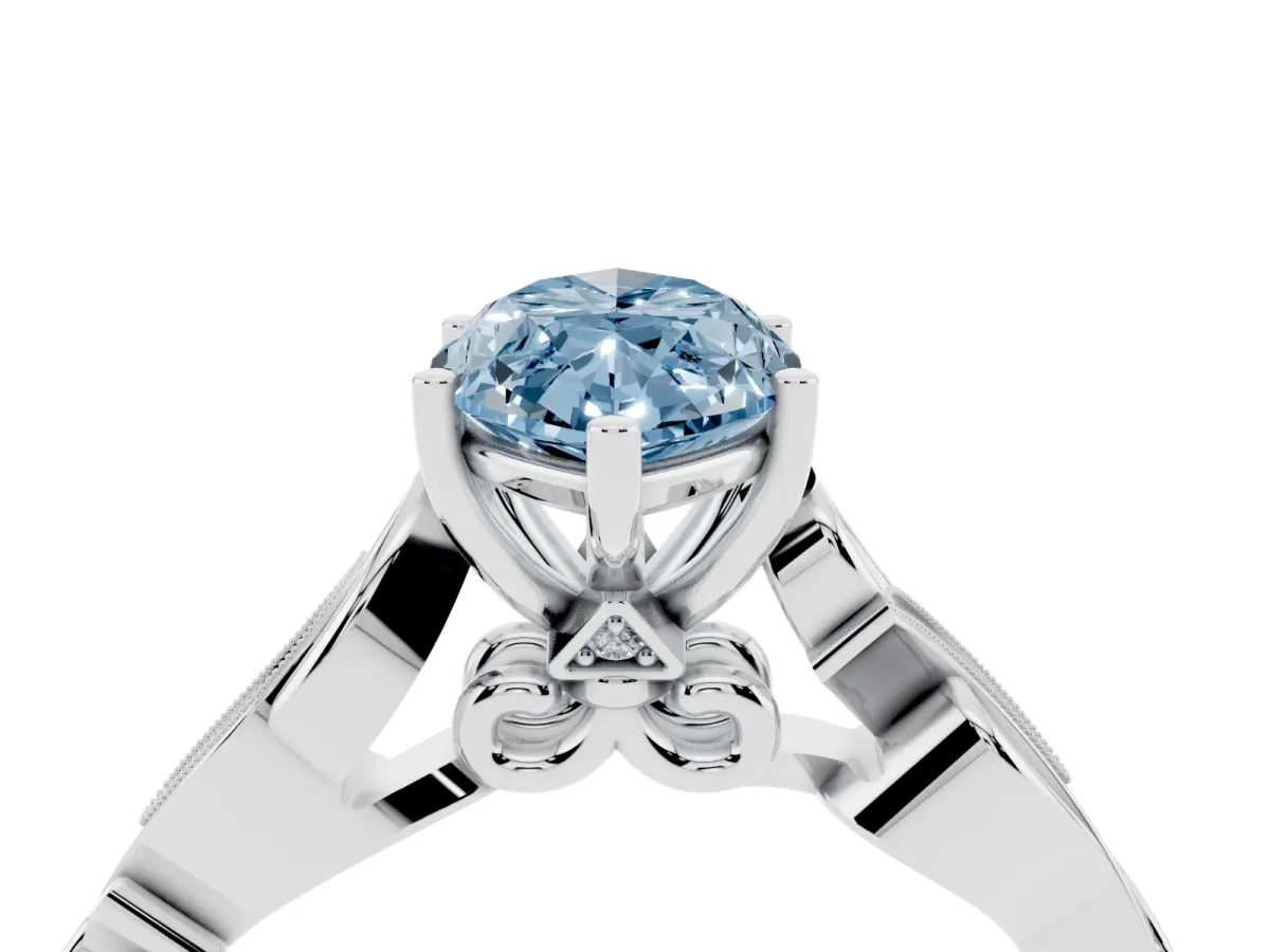 Fancy Blue Marquise Cut Solitaire Vine Band with Milgrain Prong Setting Platinum