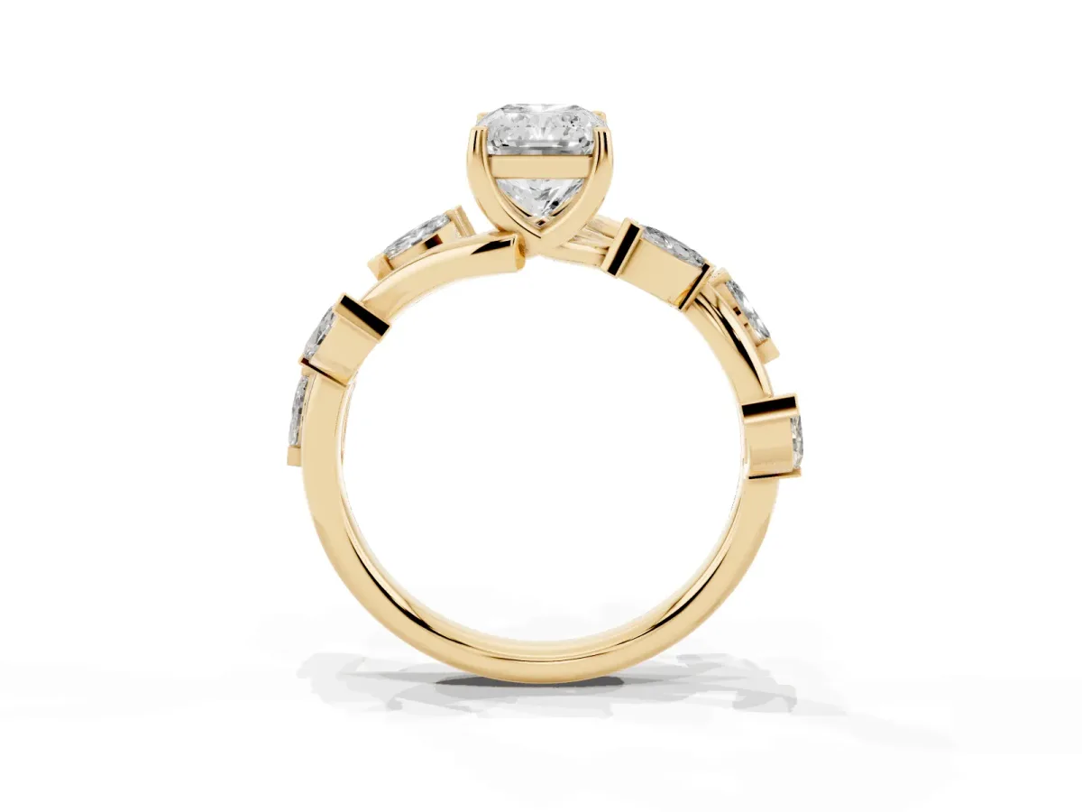 Radiant Cut Solitaire Twisted Band Marquise Accent Prong Setting Ring Yellow gold