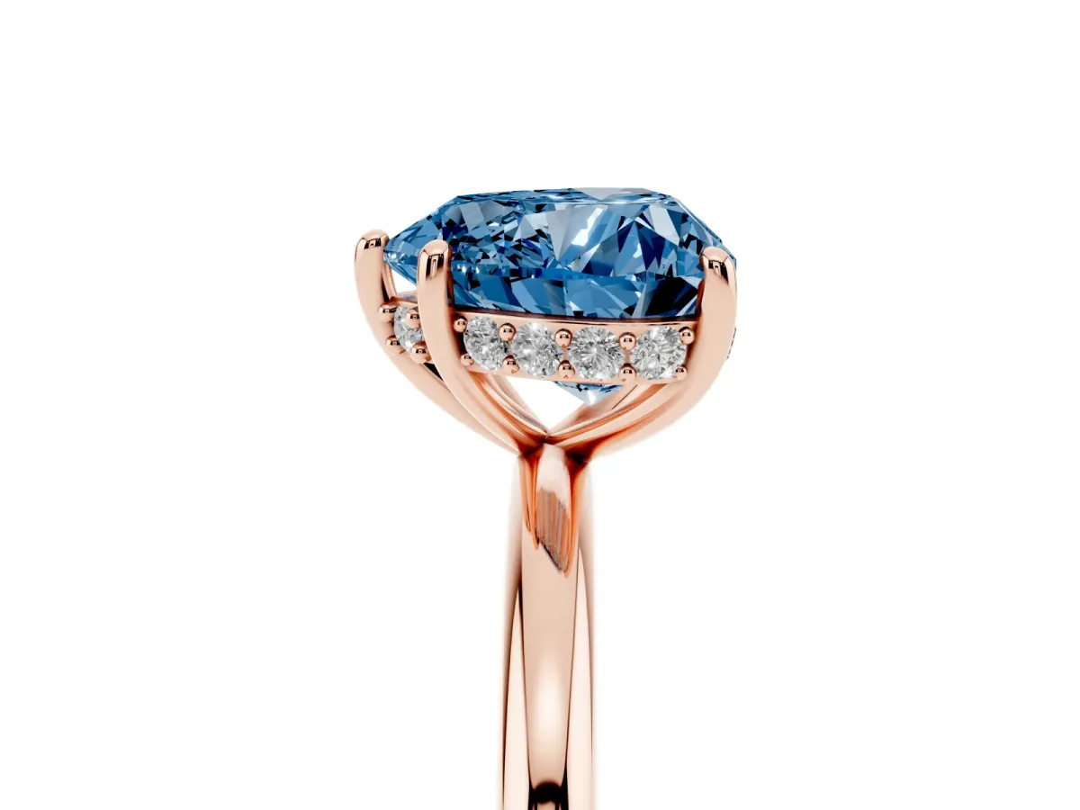 Fancy Blue Heart Cut Solitaire Diamond Ring with a Classic Band and Four-Prong Setting Rose gold