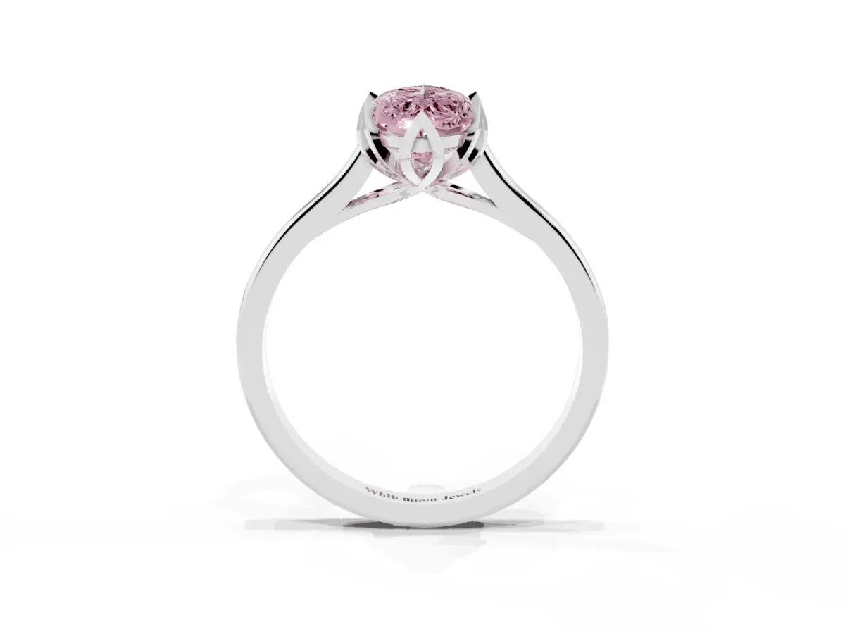 Fancy Pink Marquise Cut Diamond Solitaire Ring with Flower Prong Setting and Classic Band White gold