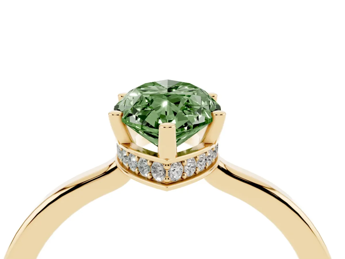 Fancy Green Marquise Cut Cut Solitaire Engagement Ring with Four-Prong Setting on a Classic Band Yellow gold
