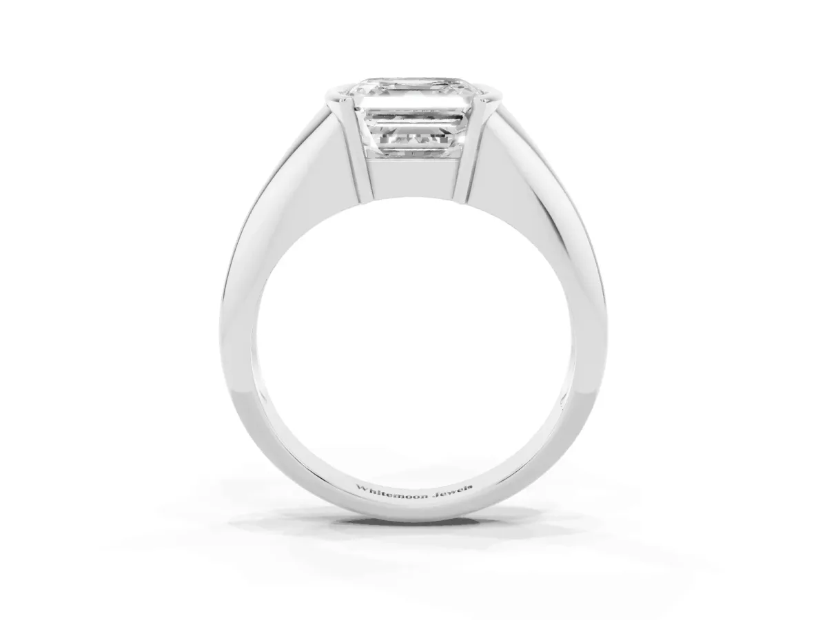 Asscher Cut Solitaire Tension Set Diamond Ring Silver
