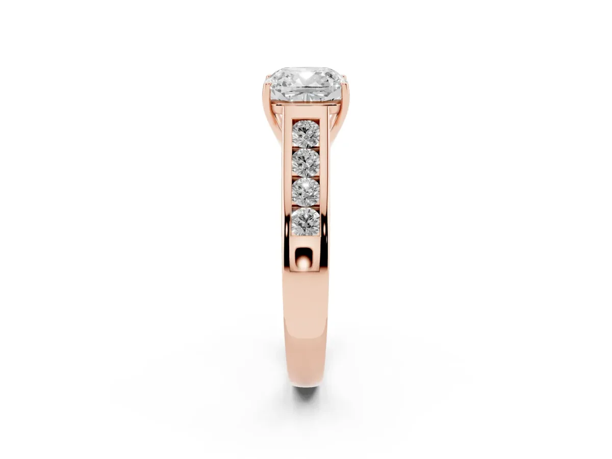 Cushion Cut Solitaire Channel-Set Diamond Engagement Ring with Four-Prong Setting Rose gold