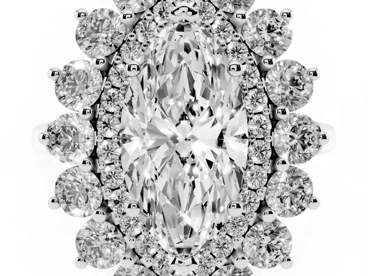 Marquise Cut Diamond Floral Double Halo Engagement Ring with Prong Setting Platinum