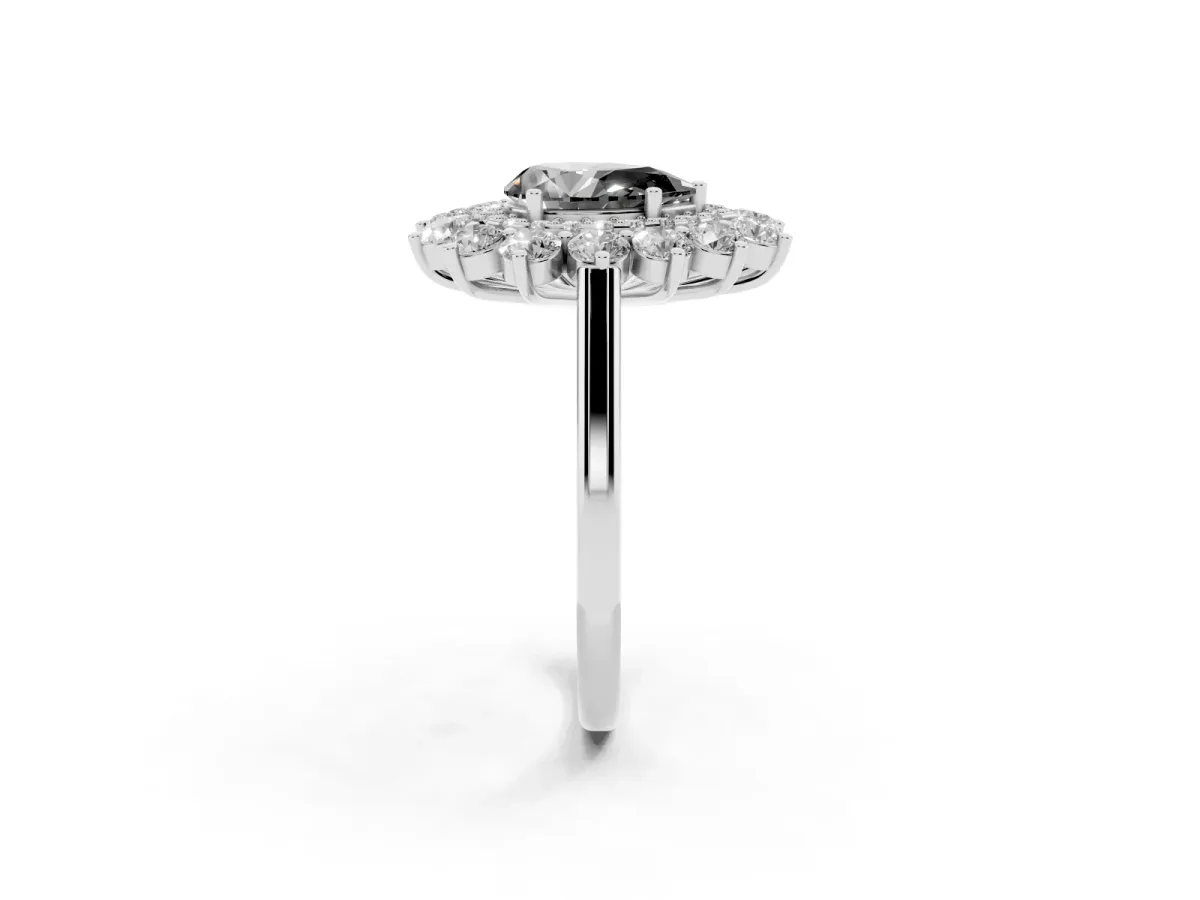 Fancy Black Pear Cut Diamond Floral Double Halo Engagement Ring with Prong Setting Silver