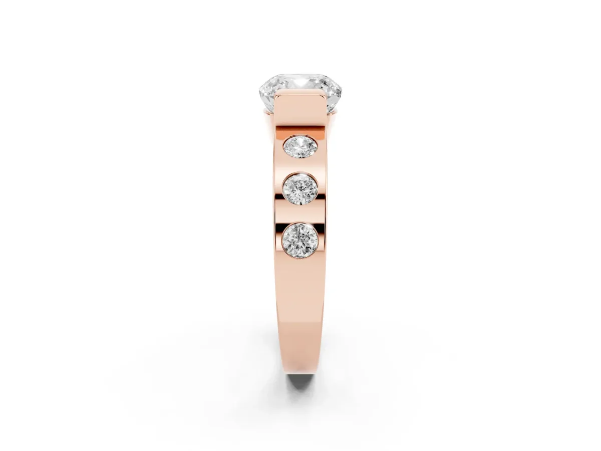 Cushion Cut Brilliant Channel-Set Diamond Ring with Bezel Prong Setting Rose gold