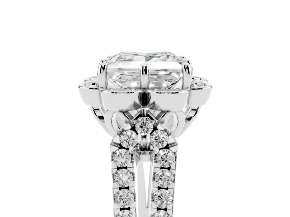 Princess Cut Halo Diamond Floral Split Shank Engagement Ring Platinum