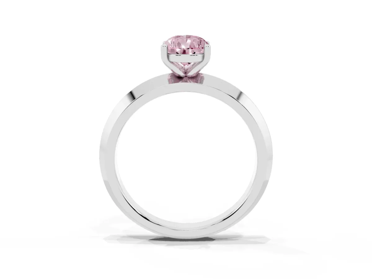 Fancy Pink Pear Cut Cut Solitaire Engagement Ring with Flat Band and Four-Prong Setting Silver