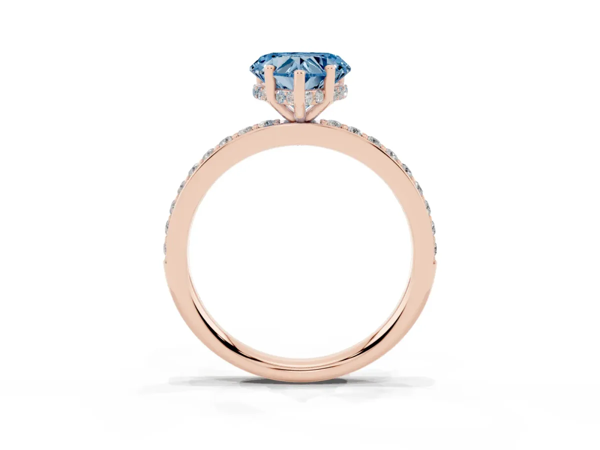 Fancy Blue Heart Cut Cut Diamond Pavé Band Ring with Four-Prong Setting Rose gold