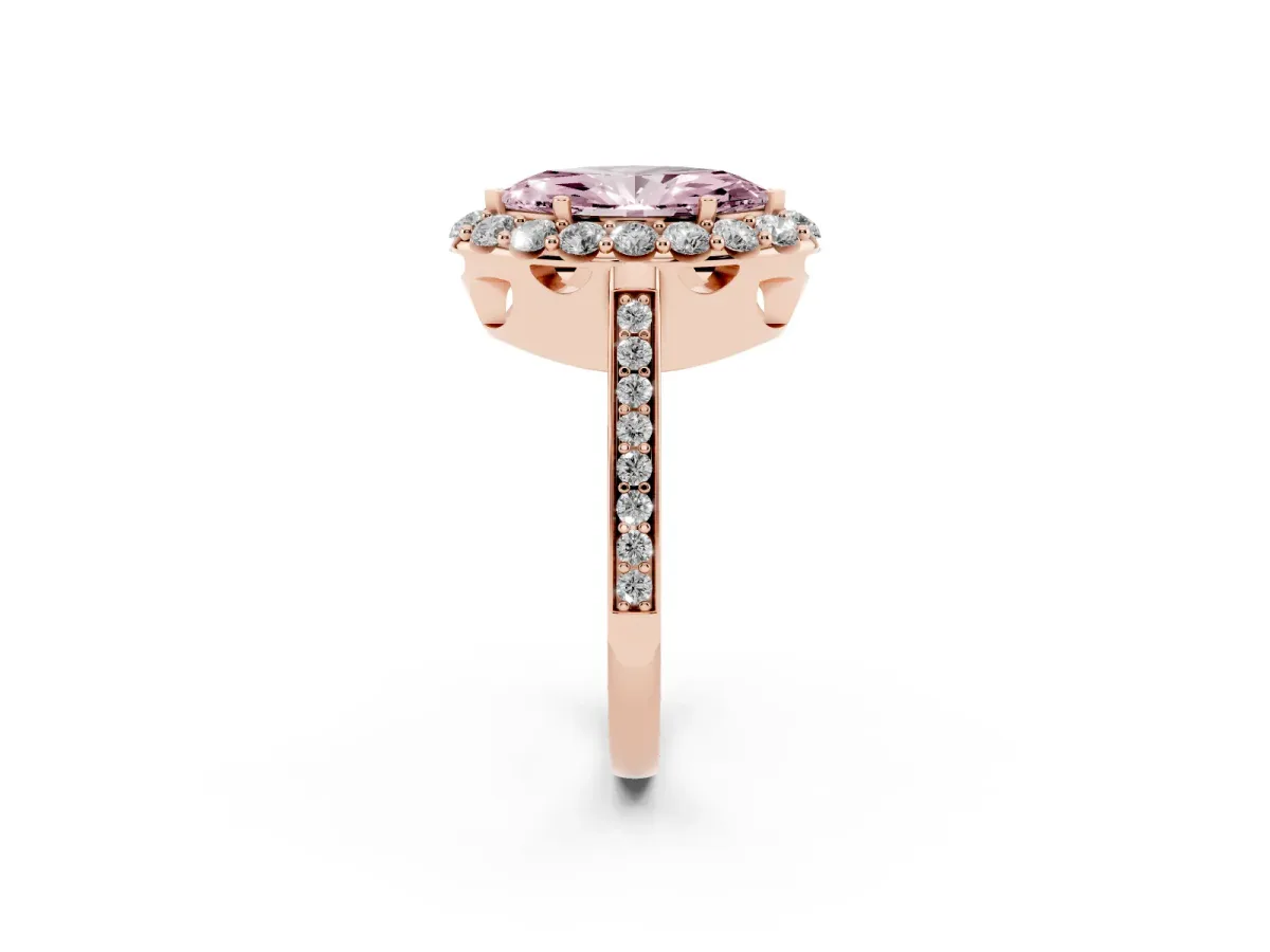 Fancy Pink Marquise Cut Diamond Floral Halo Ring with Pavé Band and Prong Setting Rose gold