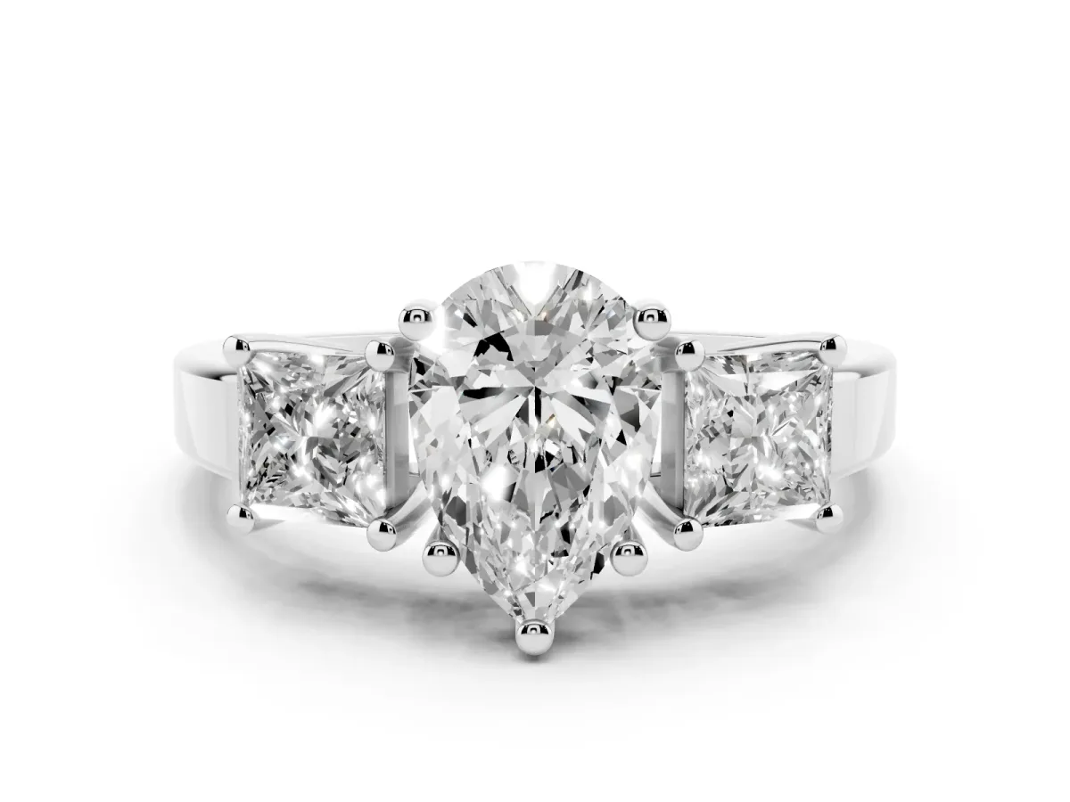 Three-Stone Pear Cut Cut Solitaire Ring with Prong Setting Platinum