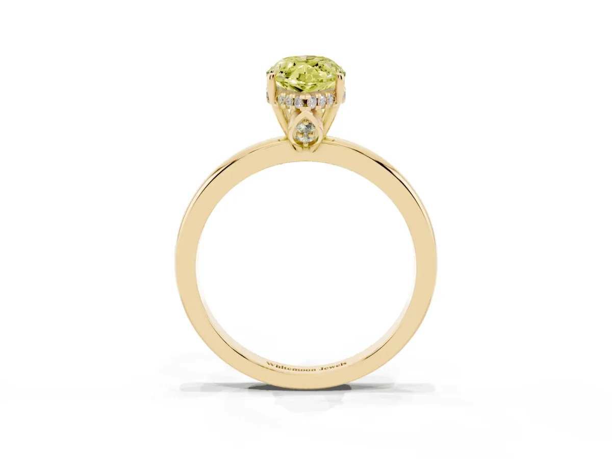 Fancy Yellow Marquise Cut Solitaire Diamond Ring with Prong Setting and Plain Band Yellow gold