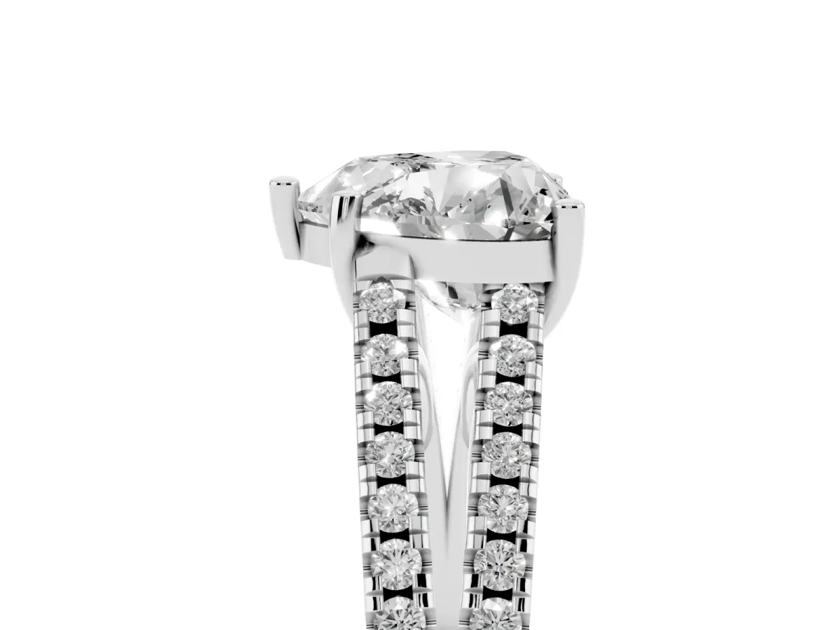 Heart Cut Diamond Solitaire Engagement Ring with Split Shank Pavé Band Platinum