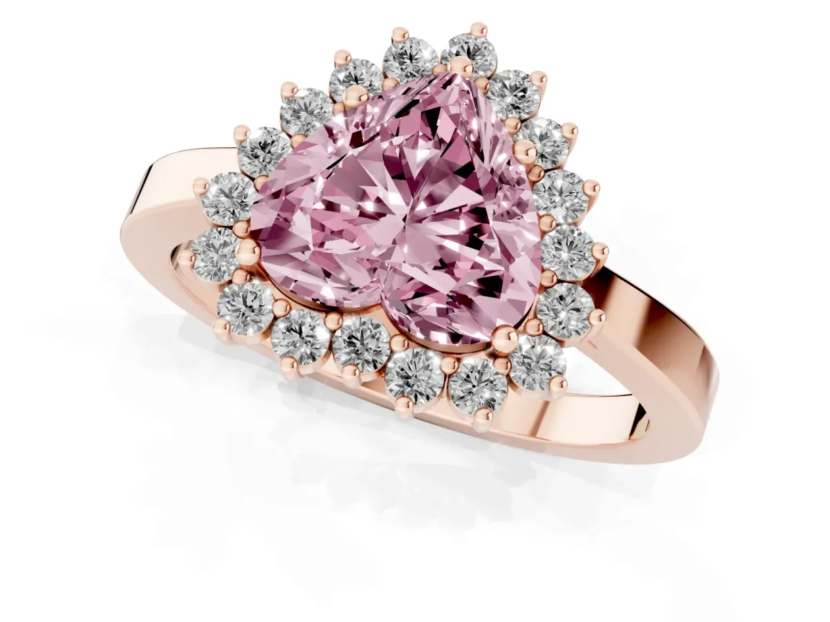 Fancy Pink Heart Cut Cut Diamond Halo Ring with Round Brilliant Halo and Solitaire Band Rose gold