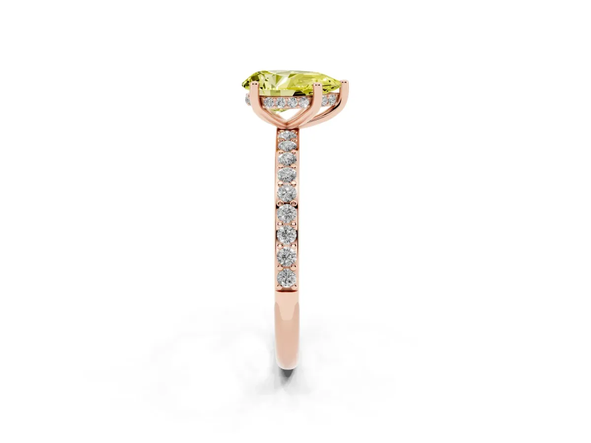 Fancy Yellow Pear Cut Cut Diamond Pavé Band Ring with Four-Prong Setting Rose gold