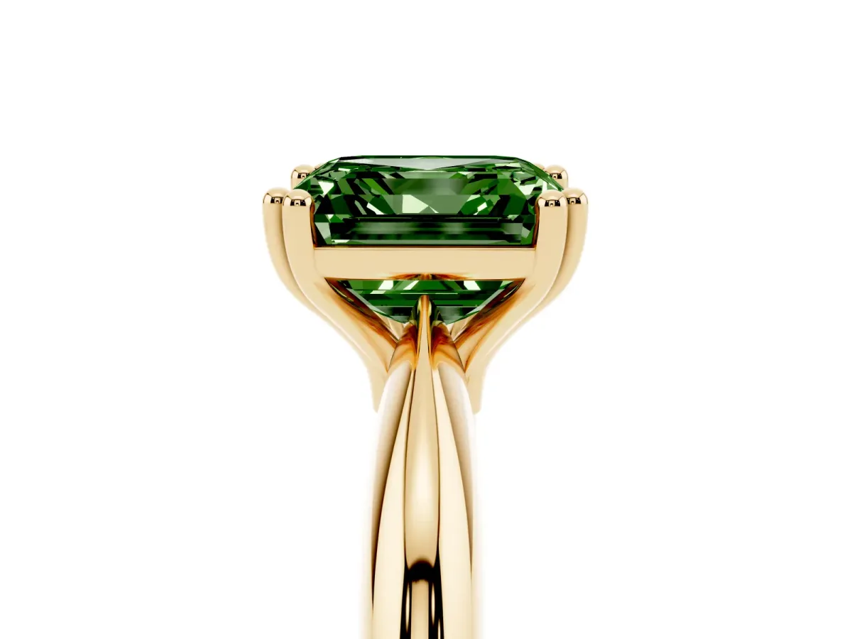 Fancy Green Asscher Cut Cut Solitaire Engagement Ring with Tapered Band and Four-Prong Setting Yellow gold